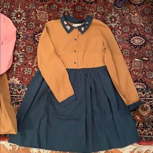 Bonpoint girls shirtdress in teal/camel